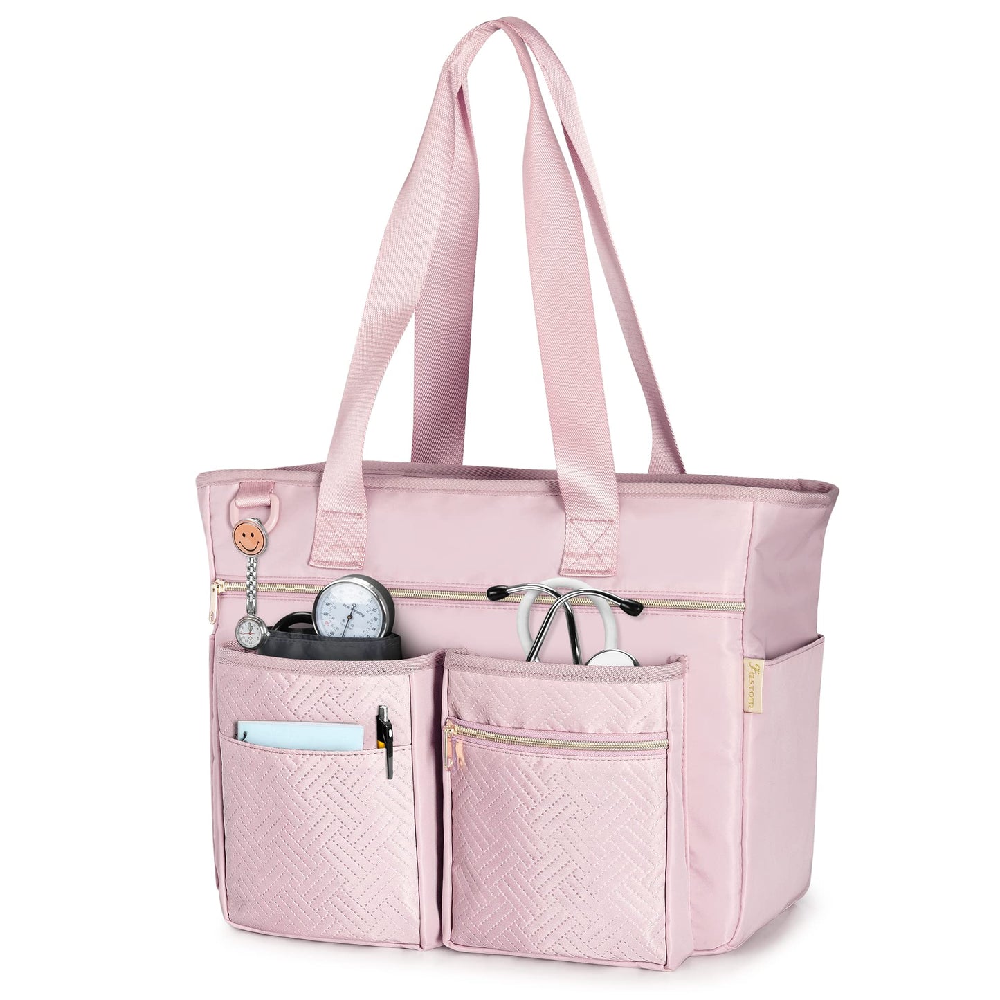 Fasrom Nurse Tote Bag for Work Nurses with Laptop Sleeve, Home Health Clinical Bag for Nursing Students and Medical Assistant, Pink (Patent Pending)