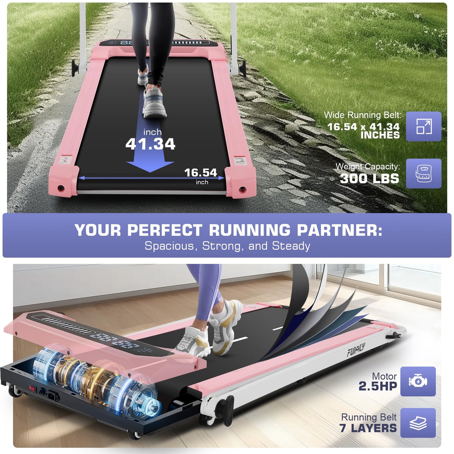FUNMILY Walking Pad Treadmill with Incline and Handlebar Adjustable, Foldable Treadmills for Home Office, Folding Walking Pad Tread Mill 300 LBS Capacity, Remote Control, LED Screen with Progress Bar