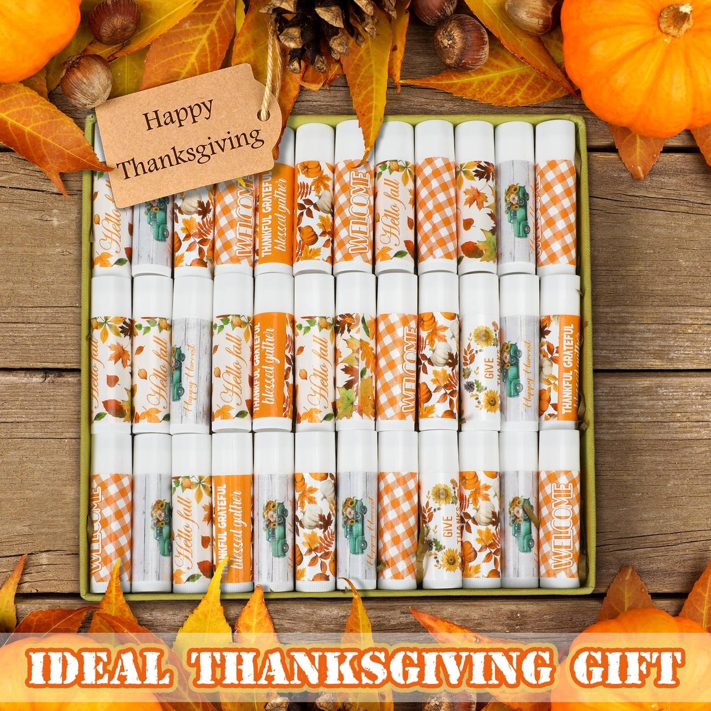Siifert 25 Pcs Thanksgiving Christmas Party Gifts Bulk Thanksgiving Lip Balms Favors Holiday Basket Stuffers Christmas Stocking Stuffers Small Thank You Gifts for Women Men (Honey Flavor)