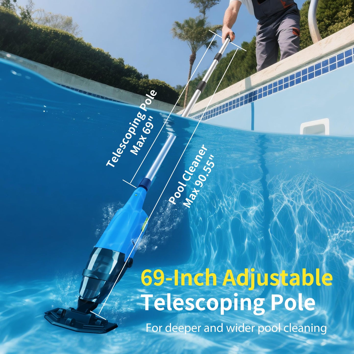 Handheld Pool Vacuum for Inground Pools,Pool Cleaner with Powerful Suction up to 15 gallons/min, Ideal for Leaves and Debris，Pool Vacuum Head for Pools Above Ground and Hot Tubs