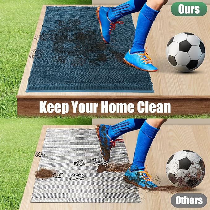 IM HOME Chenille Absorbent Outdoor Doormat 60" x 36", Washable Muddy Door Mats for Dog Non Slip Indoor Doormat Dog Mat for Muddy Paw Front Inside Doormats for Entryway Atlantic Blue