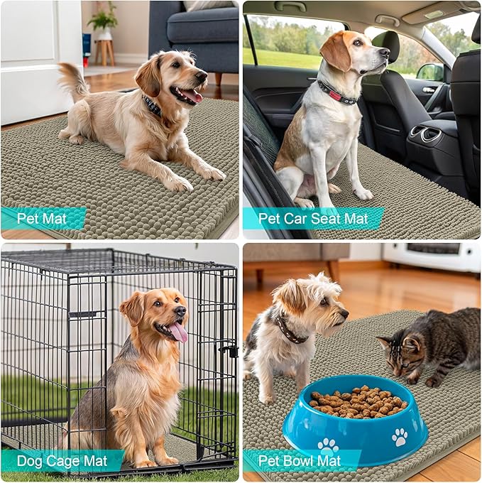 OLANLY Dog Door Mat for Muddy Paws 48x30, Absorbs Moisture and Dirt, Absorbent Non-Slip Washable Doormat, Quick Dry Chenille Mud Mat, Entry Indoor Entryway Carpet for Inside Floor, Warm Taupe