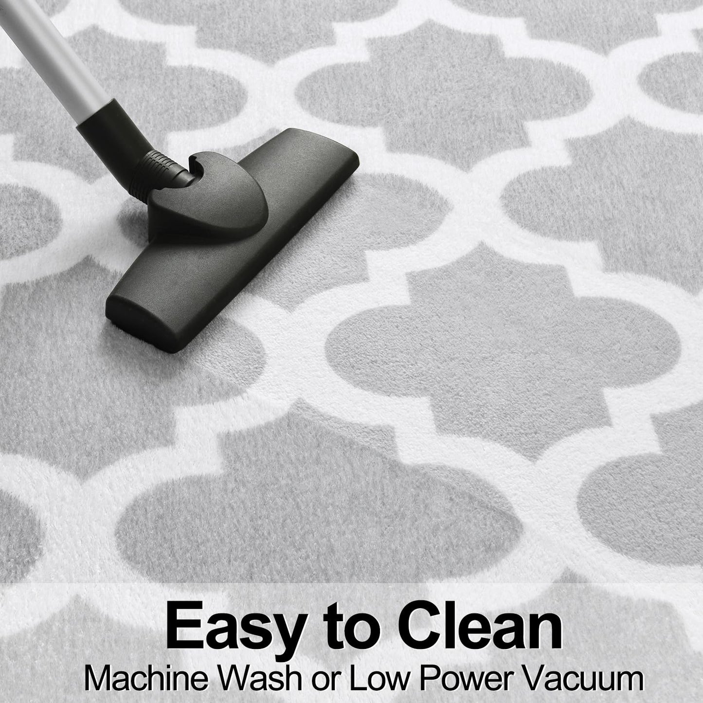 Jelymark Shag Moroccan Area Rug for Living Room, 8x10 Feet Modern Geometric Rug, Fluffy Distressed Faux Wool Floor Carpet, Memory Foam Rug for Bedroom Nursery Kids Room Home Decor, Light Grey/White