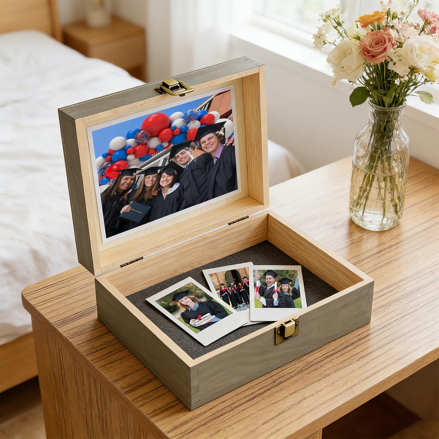 REMEIT Graduation Keepsake Box - Engraved Grad 2026 Wood Memory Box Congrats Grad Gift for Him Her, Perfect for Storing Graduation Memories & Mementos