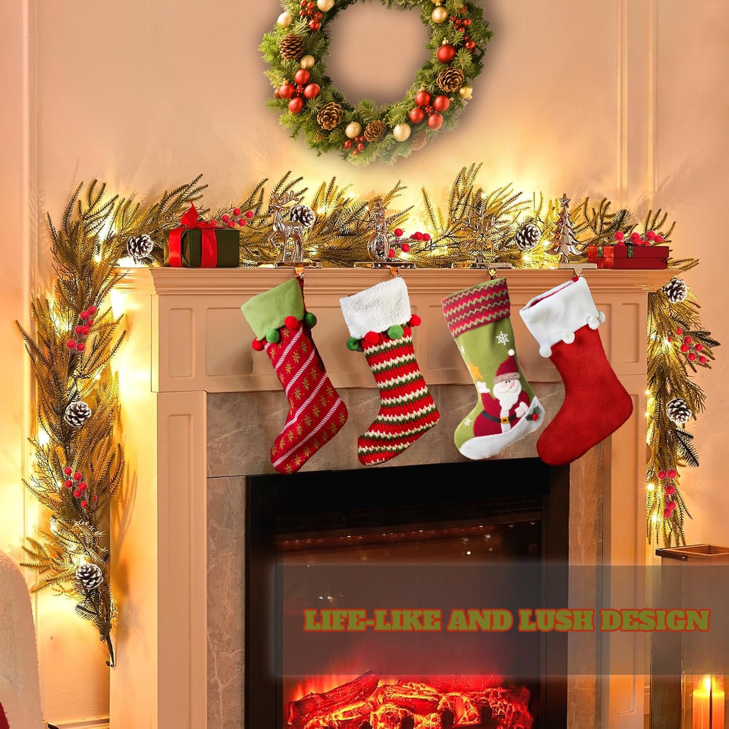 6FT Norfolk Pine Garland with Light for Christmas Decoration, Artificial Christmas Garland Without Chemical Scent, Real Touch Cedar Garland for Mantle,Table, Fireplace, Wall and Outdoor Decoration