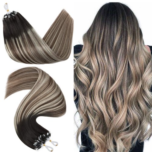 Hairro Microlink Hair Extensions For Women Remy Human Hair Bead In Pre Bonded Cold Fusion Keratin Glue Stick I Tip 20 Inch 50g 50 Strands #1BT4P60