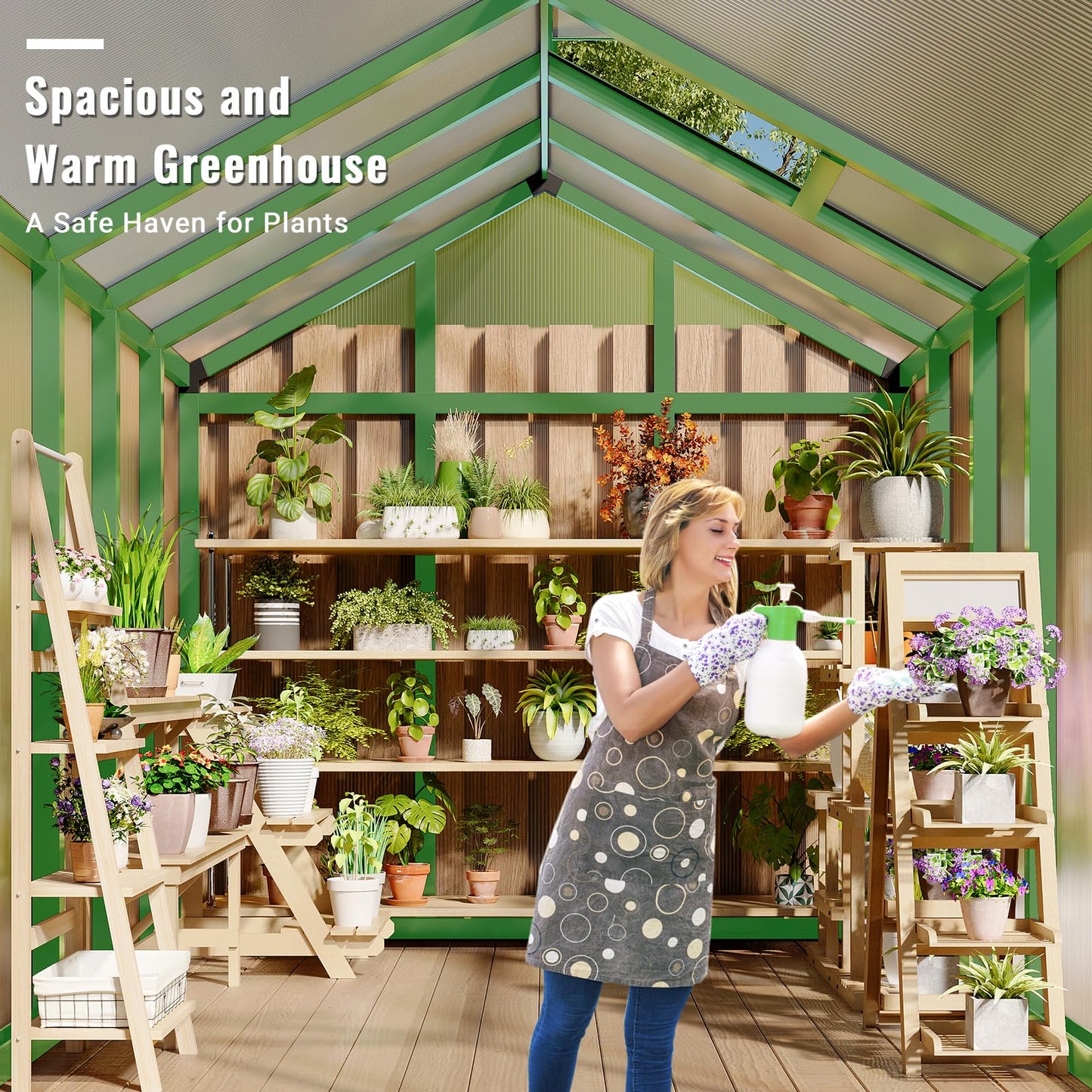 6x8 Ft Outdoor Greenhouses, Greenhouse Kit, Portablee Greenhouses with Ground Nails and Vent Windows, Sliding Lockable Door, Polycarbonate Green Houses for Outside Garden Backyard, Green