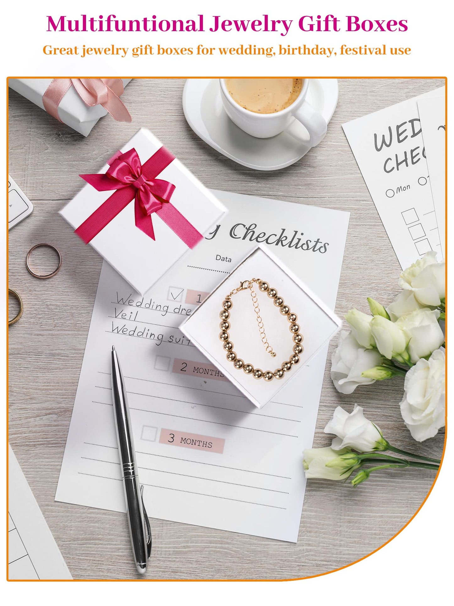 MESHA Cardboard Glossy Jewelry Gift Boxes, Cotton Filled Jewlery Box with Lids, White 3.5x3.5x1 Inch, Necklace Ring Bracelet Earring DisplayBox, Bulk Square Small Kraft Jewelry Gift Box, 96 Pieces