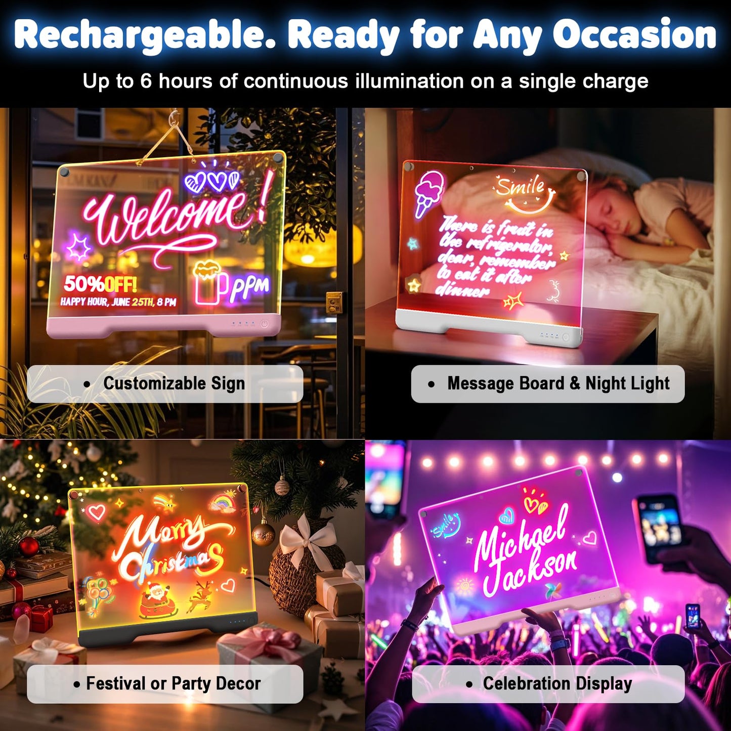 16-Inch Rechargeable LED Drawing Board, 9-Color Light Modes, Neon Art Dry Erase Light Up Doodle Glow Pad with Built-in Stand, Sketching Gift Toy for Kids/Girls/Teens, 7 Markers & Tracing Book