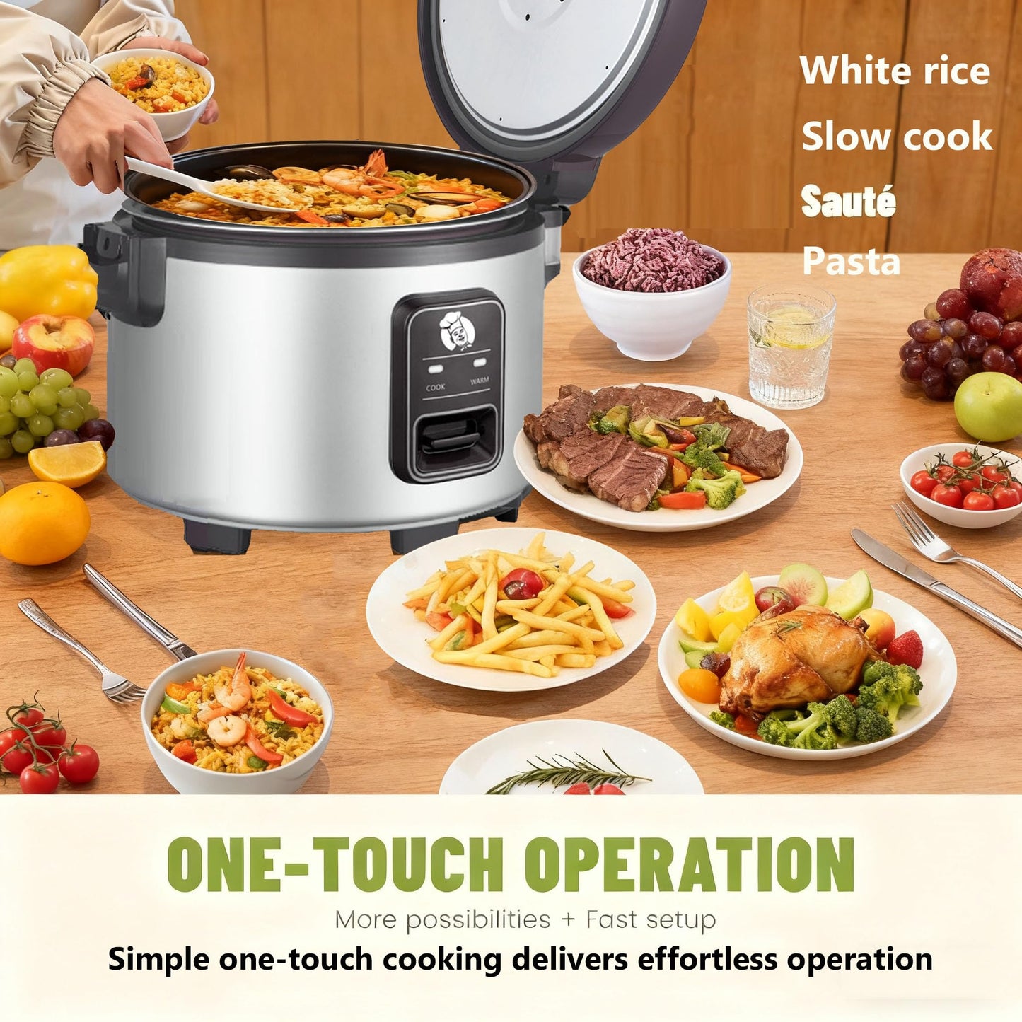 15L Large Capacity Commercial Rice Cooker & Food Warmer 84 cups cooked / 32 cups uncooked Stainless Steel rice Electiric Rice Cooker | One Touch | Automatic Warm with Non-Stick Inner pot