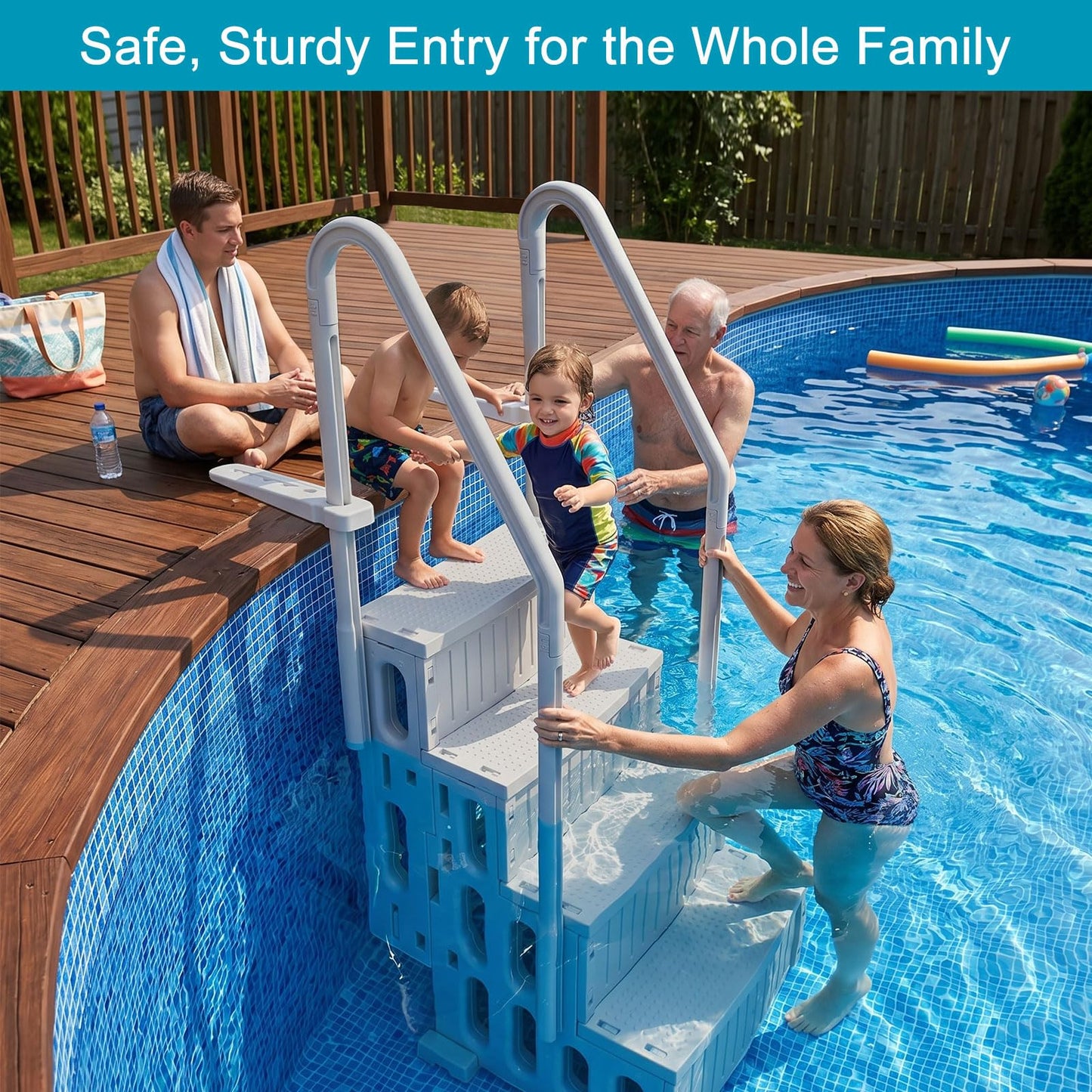 ROMIVO Pool Steps for Above Ground & Inground Pool, 4-Step Heavy Duty Pool Ladder with Double Handrails, 500 LBS Capacity, Anti-Slip Pool Stairs for 48"– 56" Pools, Easy Assembly with Video Guide Grey