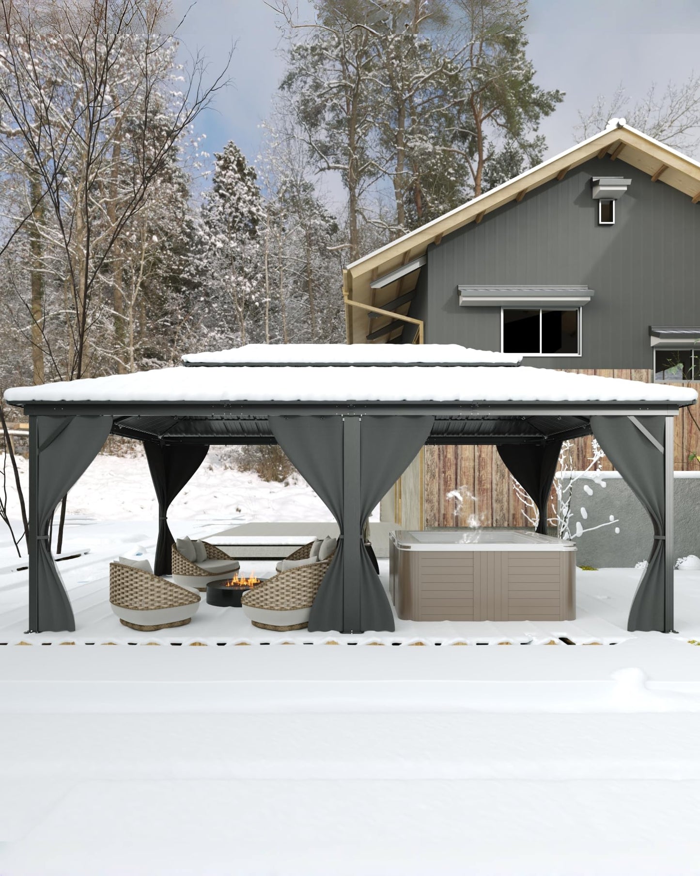 GarveeLife Hardtop Gazebo 12 ft x20 ft for All Weather, with Double Metal Roof, Aluminum Alloy Frame, Net, and Curtain, Permanent Building for Patio, Deck, Backyard, Lawn, and Garden