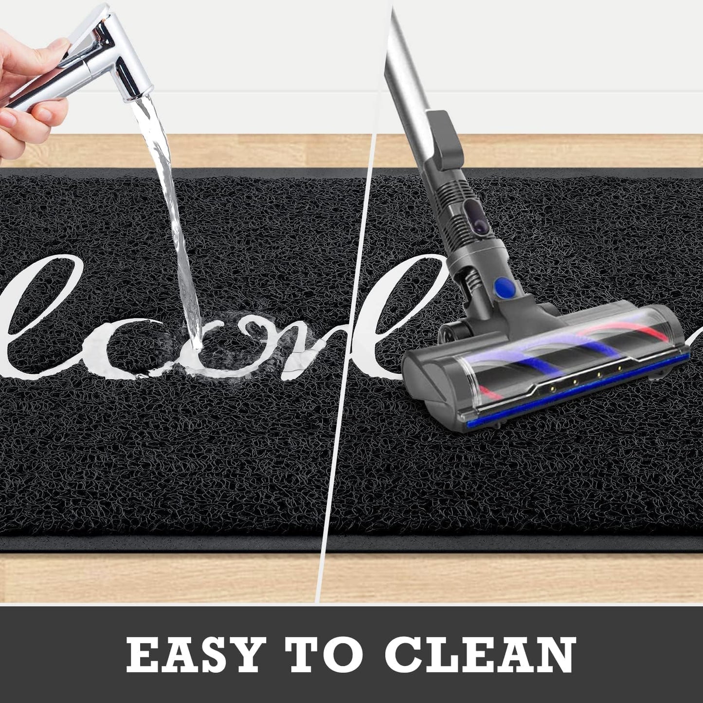 CozyBounty Black Door Mat Welcome Mats Outdoor Indoor Non-Slip Doormat for Entryway Low-Profile Floor Mat for Yard, Garage, High Traffic Areas (30"x17.5", Black)