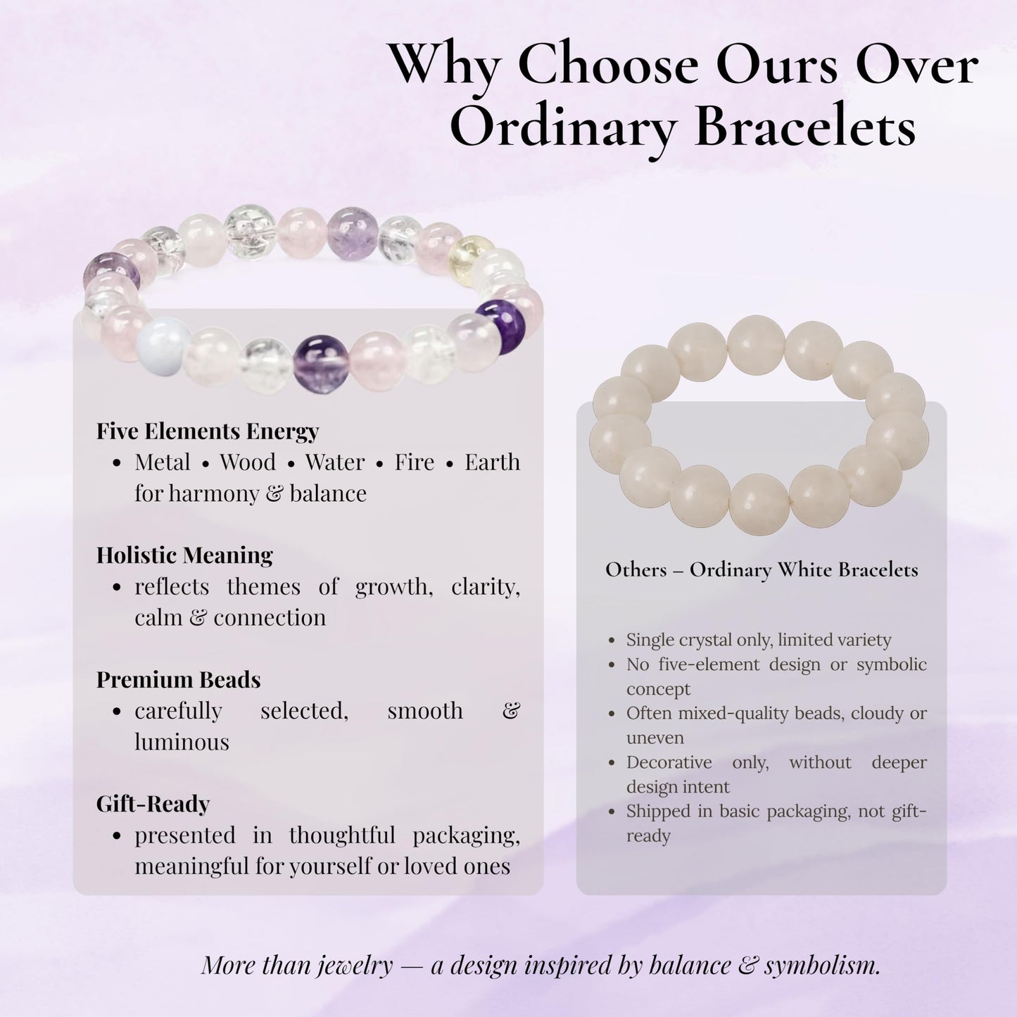 WUXIN Five Elements Healing Crystal Bracelet for Women - Natural Amethyst, Rose Quartz, Citrine & Aquamarine Gemstone Bracelet for Balance, Chakra Healing & Anxiety Relief, Spiritual Gift with Jewelry Box