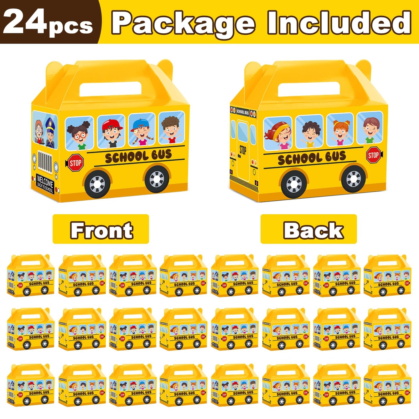 ojustbeok 24Pcs School Bus Party Treat Boxes School Bus Gift Box Party favor Yellow School Bus Goodie Gift Boxes for Kids Classroom Decorations Welcome Back to School Birthday Baby Shower Supplies
