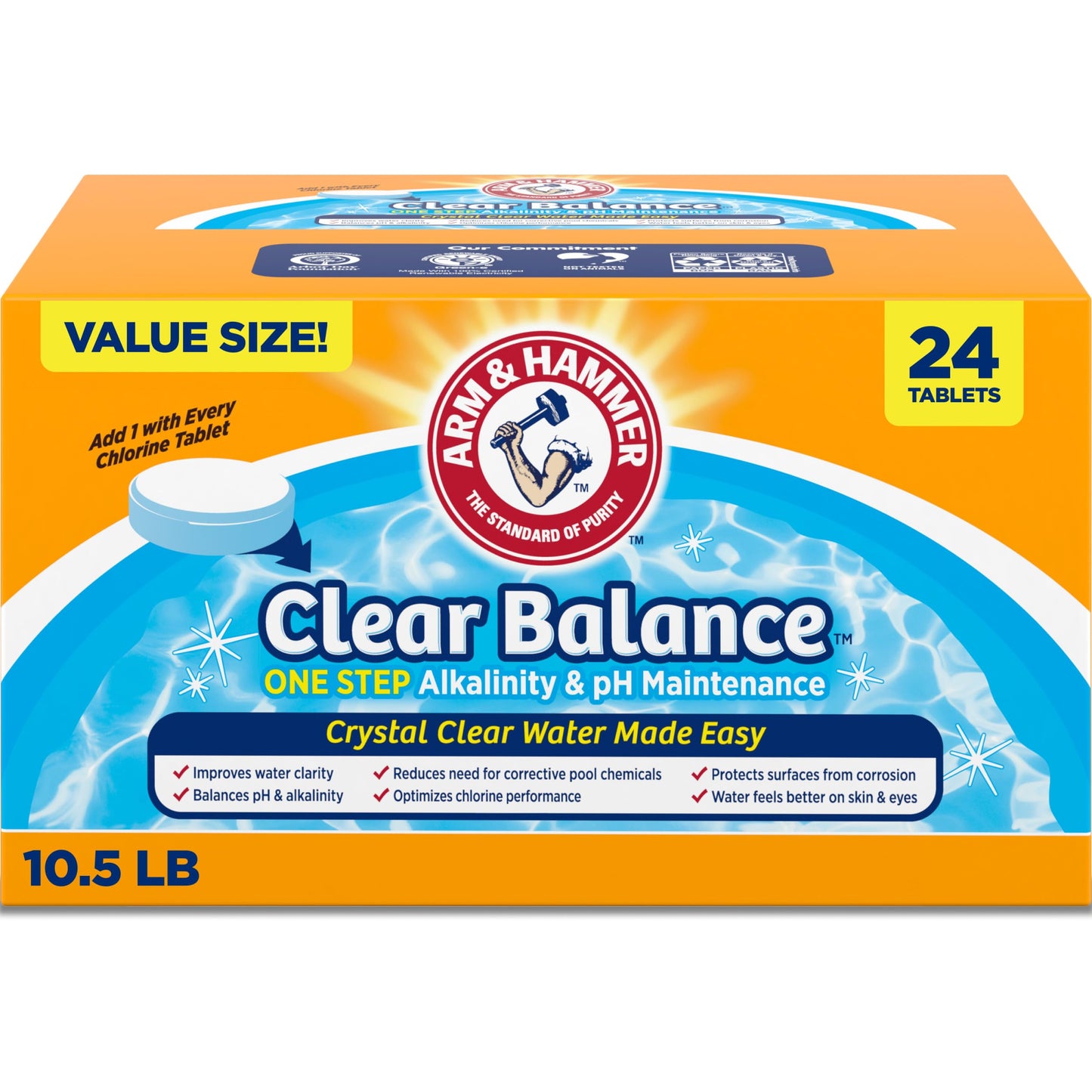 ARM & Hammer Clear Balance, One Step Alkalinity & pH Maintenance Tablets for Swimming Pools & Spa, Long-Lasting Water Balancer, 24 Count