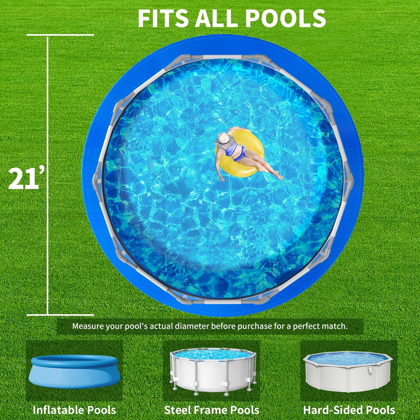 21FT Round Pool Liner Pad for Above Ground Pools, Thickened Puncture-Resistant Under Mat, Heavy-Duty Underlayment, Outdoor Tarp Protector for Concrete/Lawn, Pool Floor Base Pad, Extends Liner Life