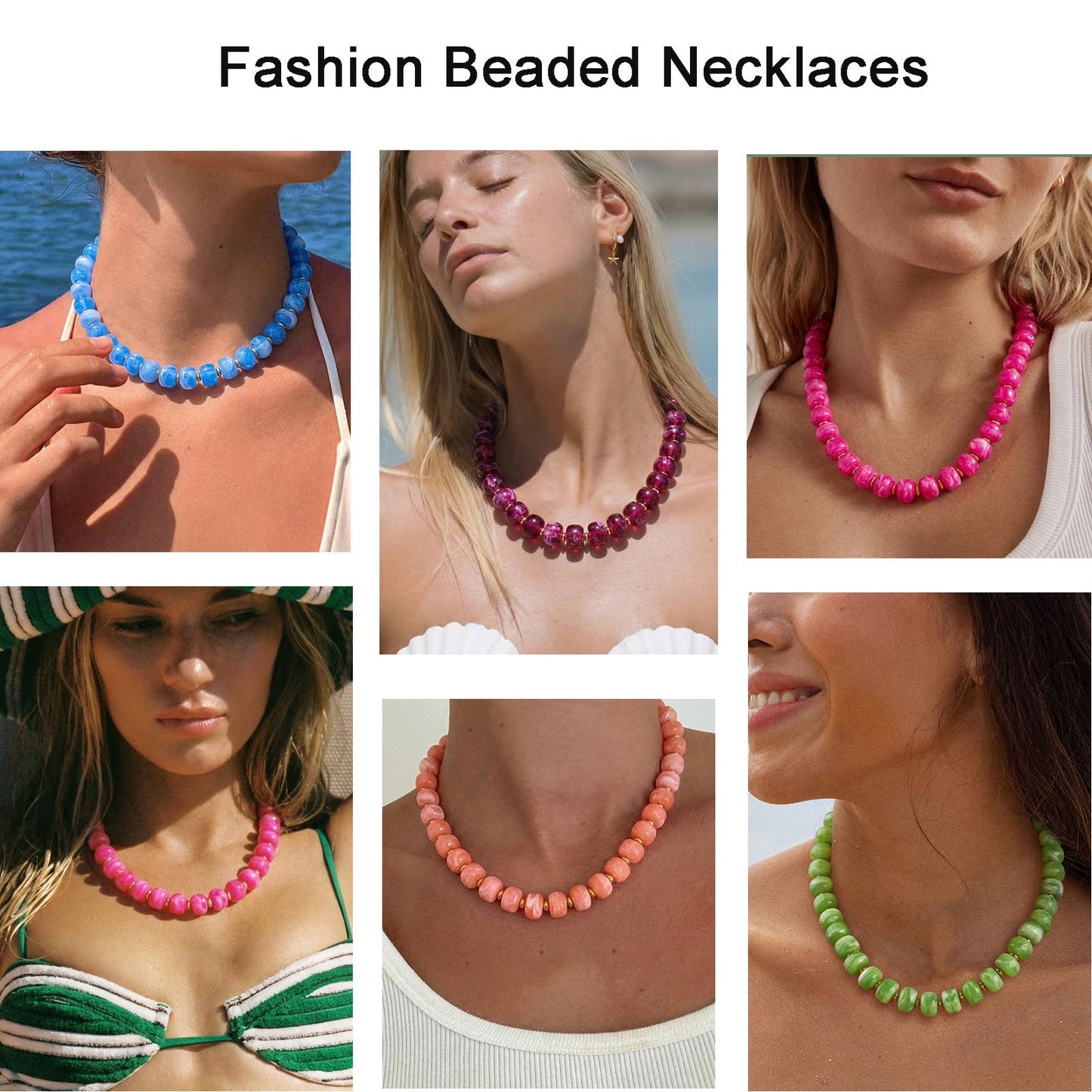 HolidayQbee Beaded Necklace for Women Boho Bead Chunky Necklace Big Bead Statement Necklace Fashion Trendy Summer Light Blue Resin Beaded Necklaces Jewelry Gifts