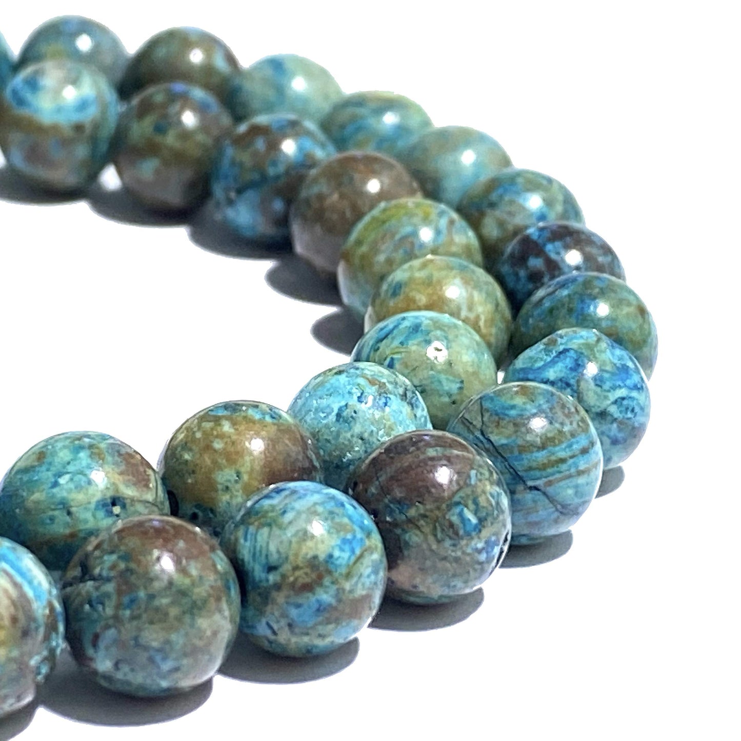 ABCGEMS Chihuahua Aqua Calsilica Jasper Beads from Mexico (Gorgeous Matrix - Mohs Hardness 6) DIY Jewelry Making Beading Supplies - Smooth Round 10mm