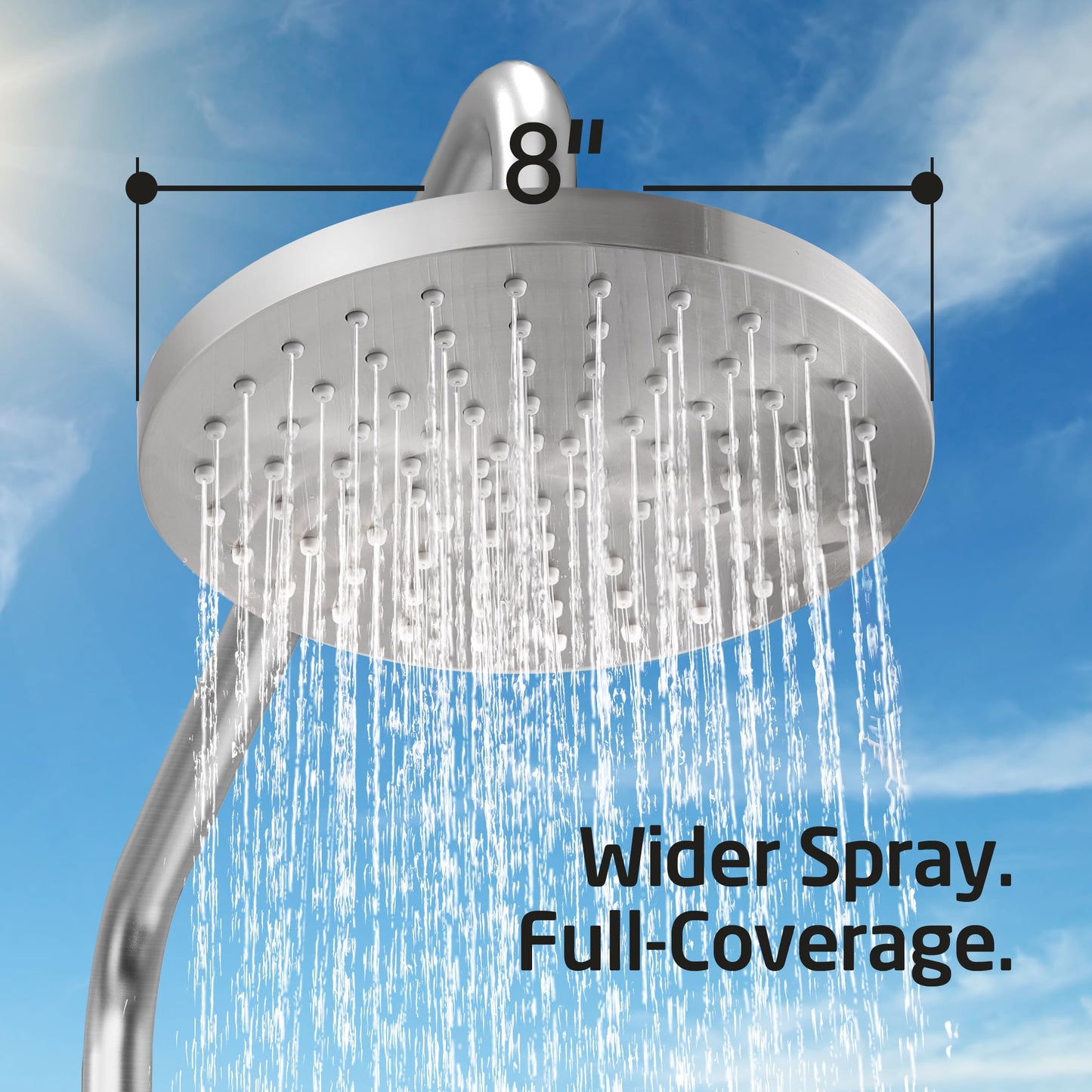 KES Natural Marble Outdoor Shower with Weighted Base, Freestanding Poolside Rain Shower Head & Foot Rinse, 3/4" Brass Hose Adapter, Anti-tip Strap & Ground Stake, 18/8 Stainless Steel, ODS200F18-BS