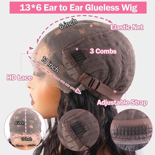 ManeMajesty 13x6 Lace Front Wigs Human Hair Balayage Highlight Ombre Body Wave Lace Front Wigs Human Hair Pre Plucked 180% Density HD Lace Glueless Wigs for Black Women 12 Inch FS1B/30