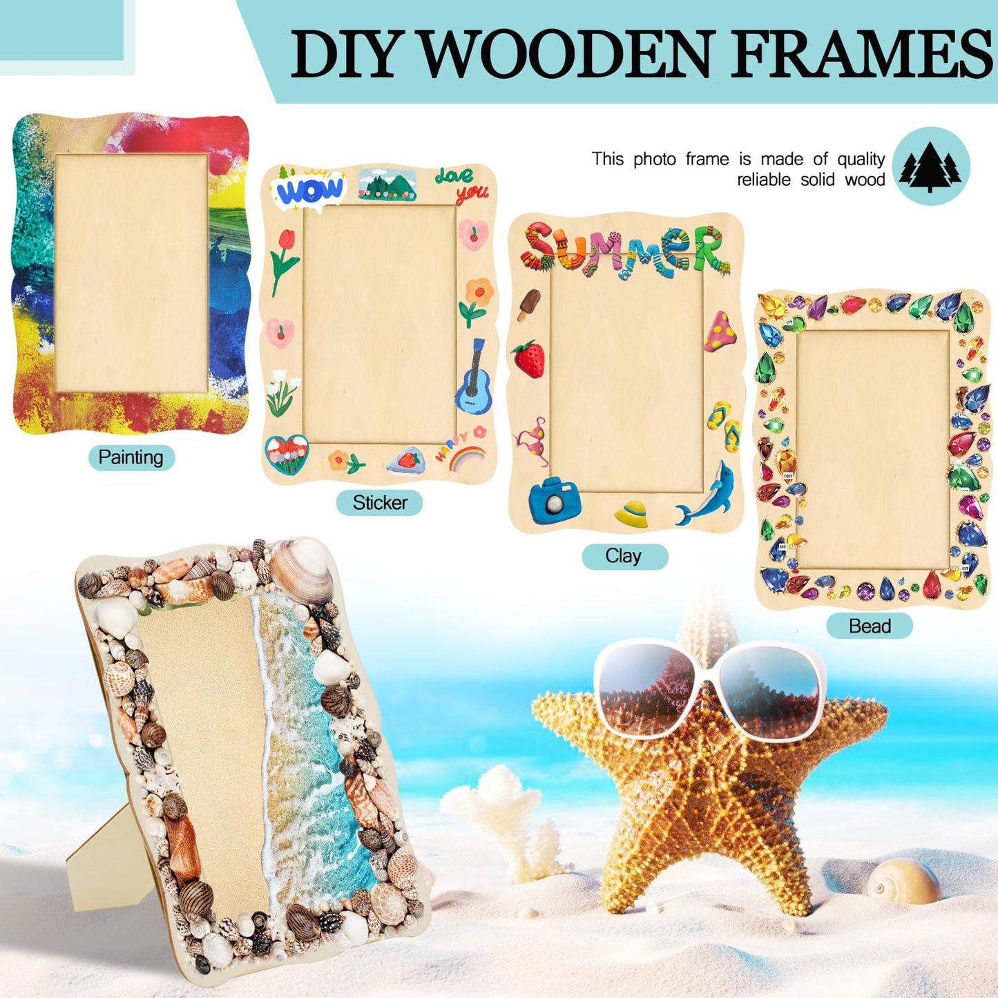 RYKOMO 12 Pieces DIY Wooden Picture Frames, Unfinished Solid Wood Photo Picture Frames for 4 x 6 in Photos, Standing Wooden Picture Frame for Valentine's Day Gift, New Year, Father's Day, Mother's Day DIY Crafts(Wave shape)