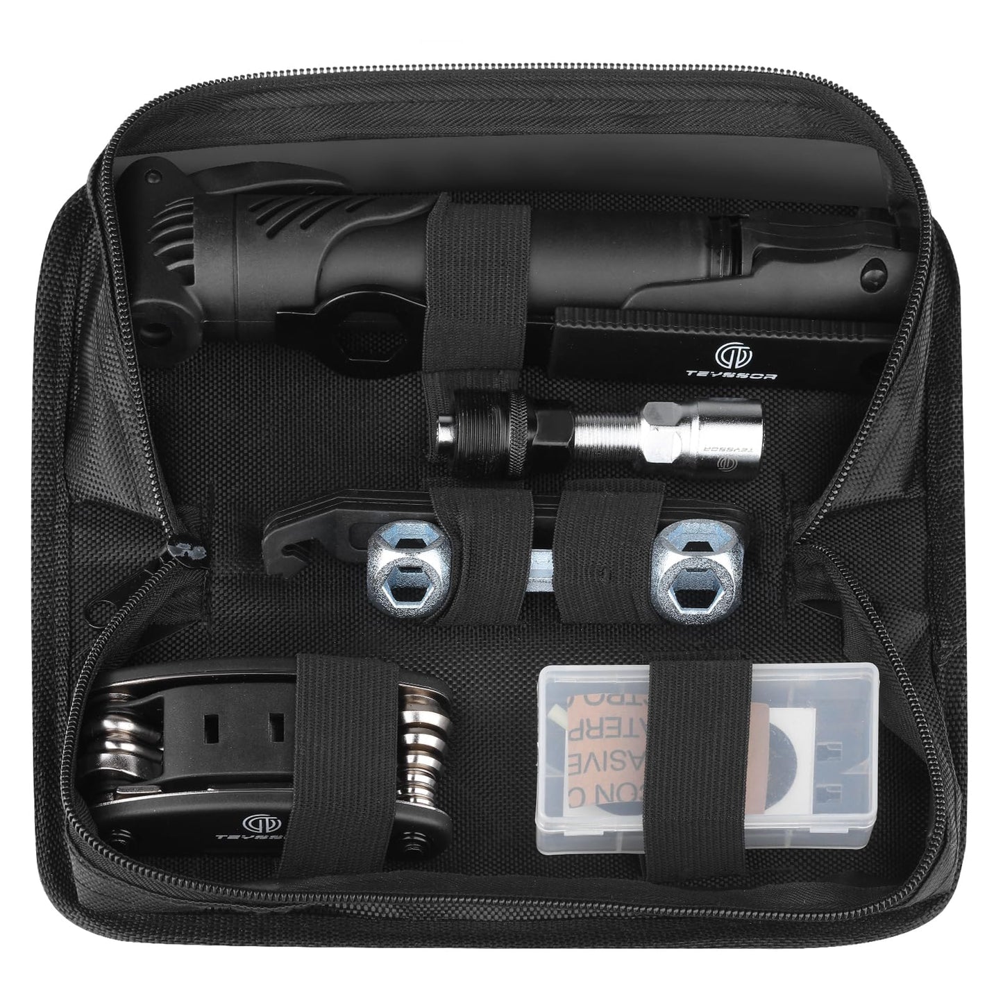 Teyssor Bike Repair Bag with Tire Pump, Bicycle Tire Repair Tool Kit, Portable Tool Bag with 16 in 1 Multitool All in One Bike Kit for Cycling