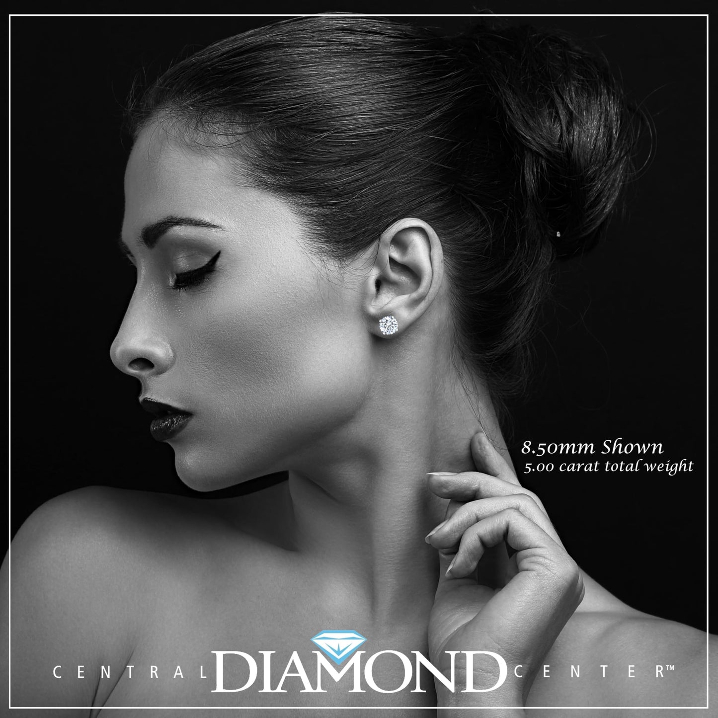 Central Diamond Center Round Simulated Diamond Stud Earrings Hypoallergenic Metal & Sterling Silver CZ - 8.50mm (5.00cttw) Rose
