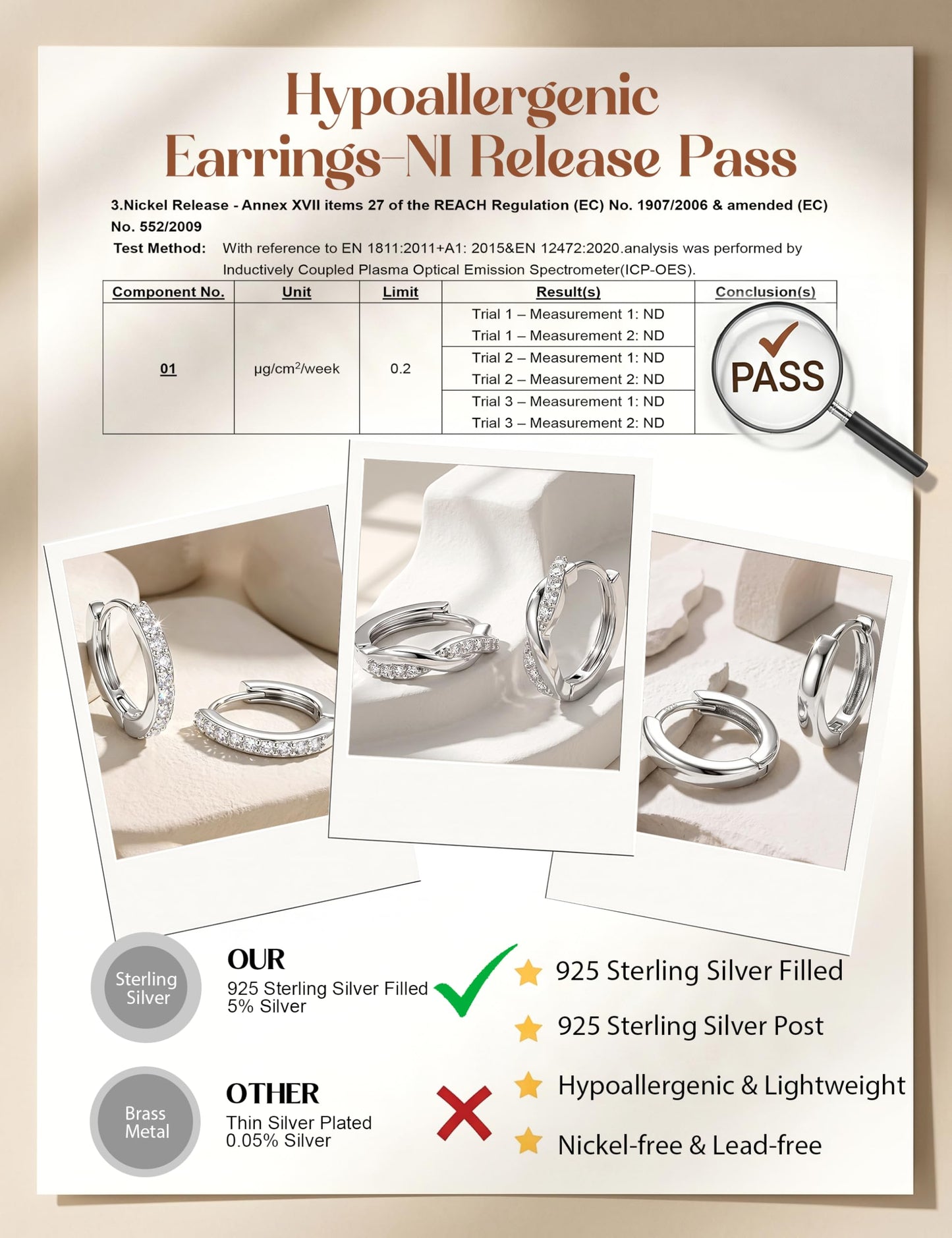 MILACOLATO 3Pairs 925 Sterling Silver Earrings for Women, Sterling Silver Filled Small Huggie Hoop Earrings Sets for Multiple Piercing Hypoallergenic, CZ Cartilage Earrings Stacks Trendy Earrings, L
