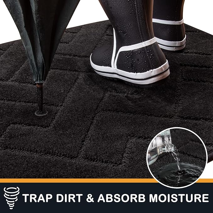PURRUGS Dirt Trapping Door Mat 24" x 35.5", Non-Slip Machine Washable Entry Rug, Dog Doormat, Indoor Front Door Mat, Super Absorbent Entryway Rug for Muddy Shoes & Paws, Black