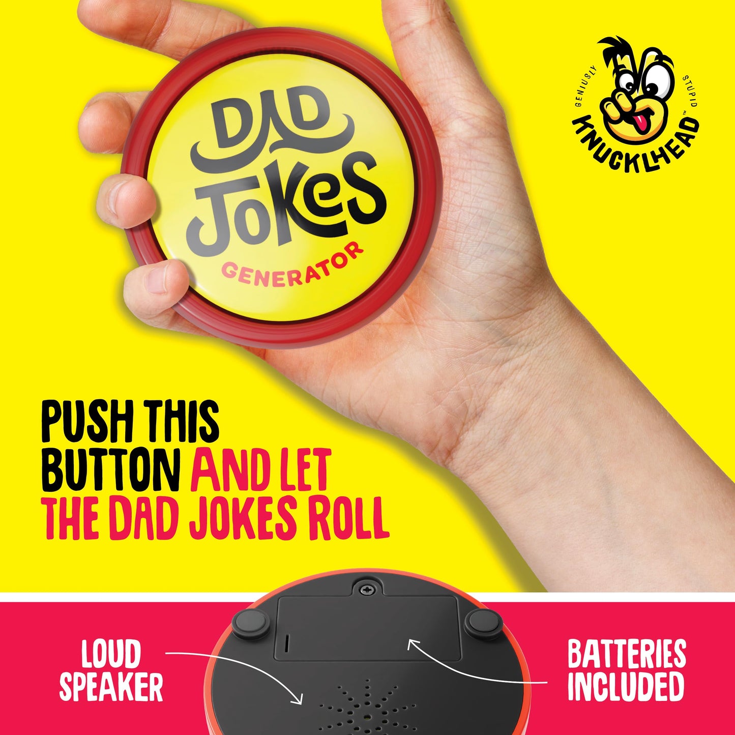 Knucklhead Dad Jokes Button - Father's Gift - Features 50+ Funny Dads Joke - Gift for Fathers Birthday Present from Wife, Son, Daughter, Kids - Silly Gag for Men - Funny Gifts for Adults, Dad Presents
