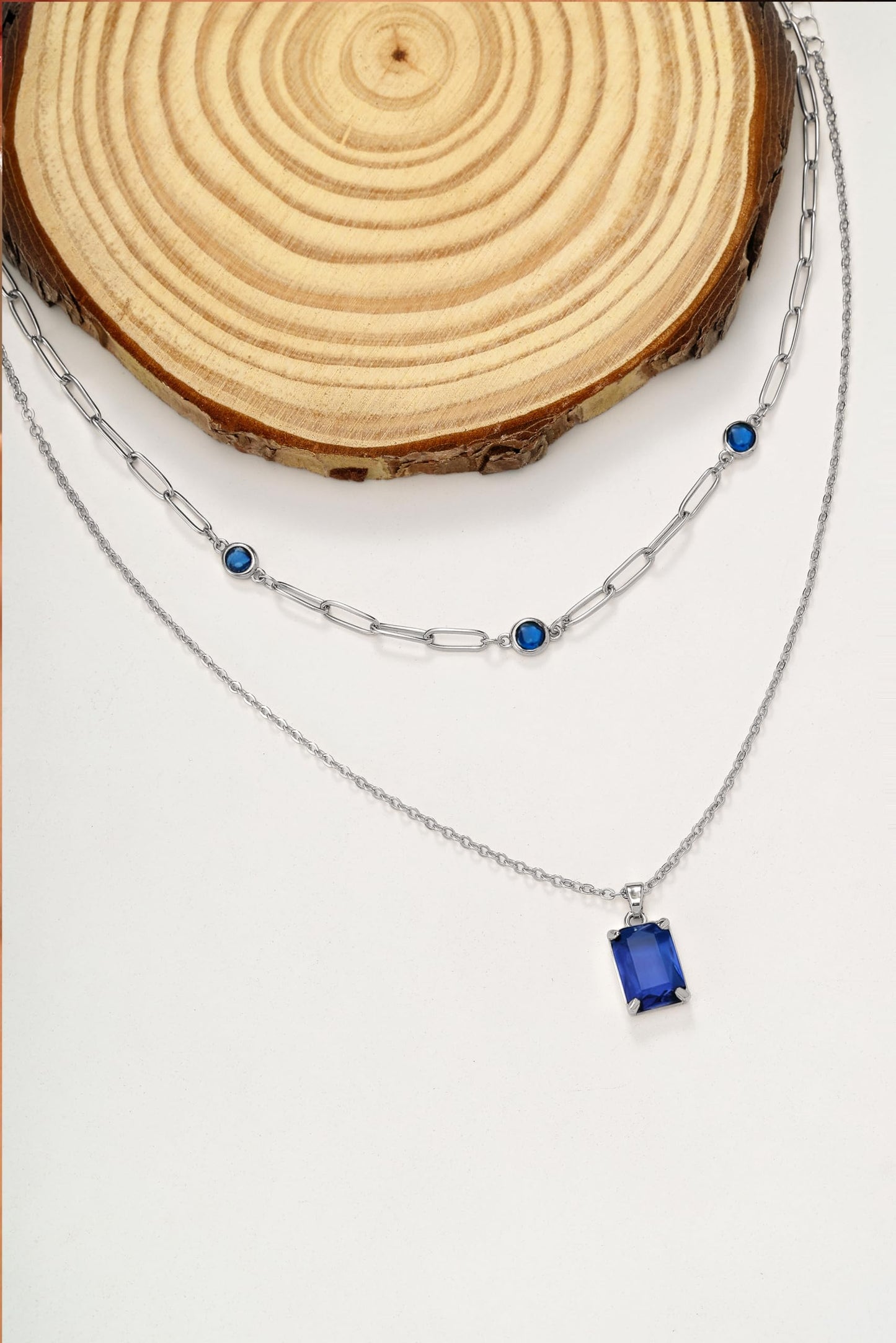 VANGETIMI Blue and Silver Layered Pendant Necklaces for Women Silver Plated Crystal Choker Necklace Paperclip Rhinestone Necklace Party Prom Jewelry