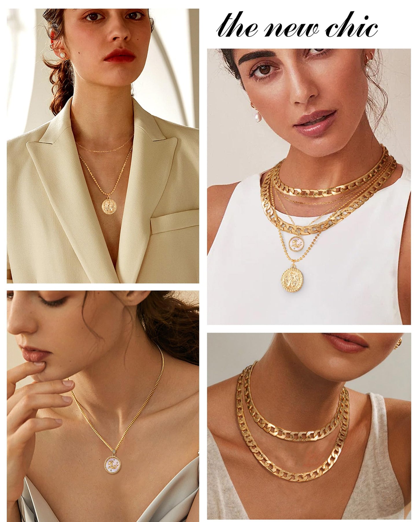 MJartoria Gold Layered Necklaces for Women Trendy Retro Coin Pendant Necklace Dainty Chunky Chain Choker Necklaces for Jewelry Birthday Gifts (Gold, Zodiac-Capricornus-3PCS Layered)