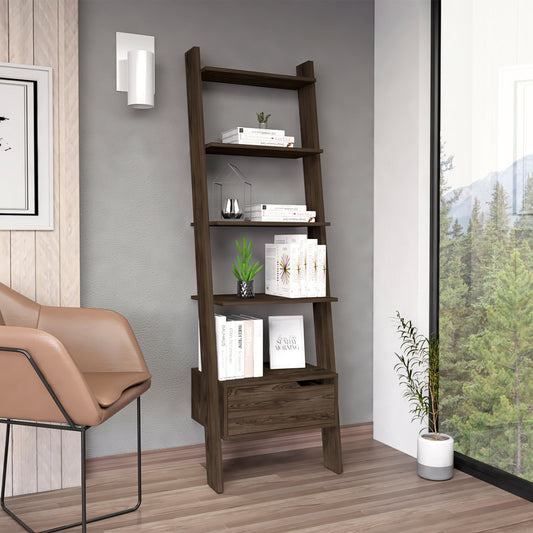 Adigyco Bookcase, One Drawer, Five Open Shelves, Dark Walnut,Five Open Shelves (11,81''H X 20,07''W)