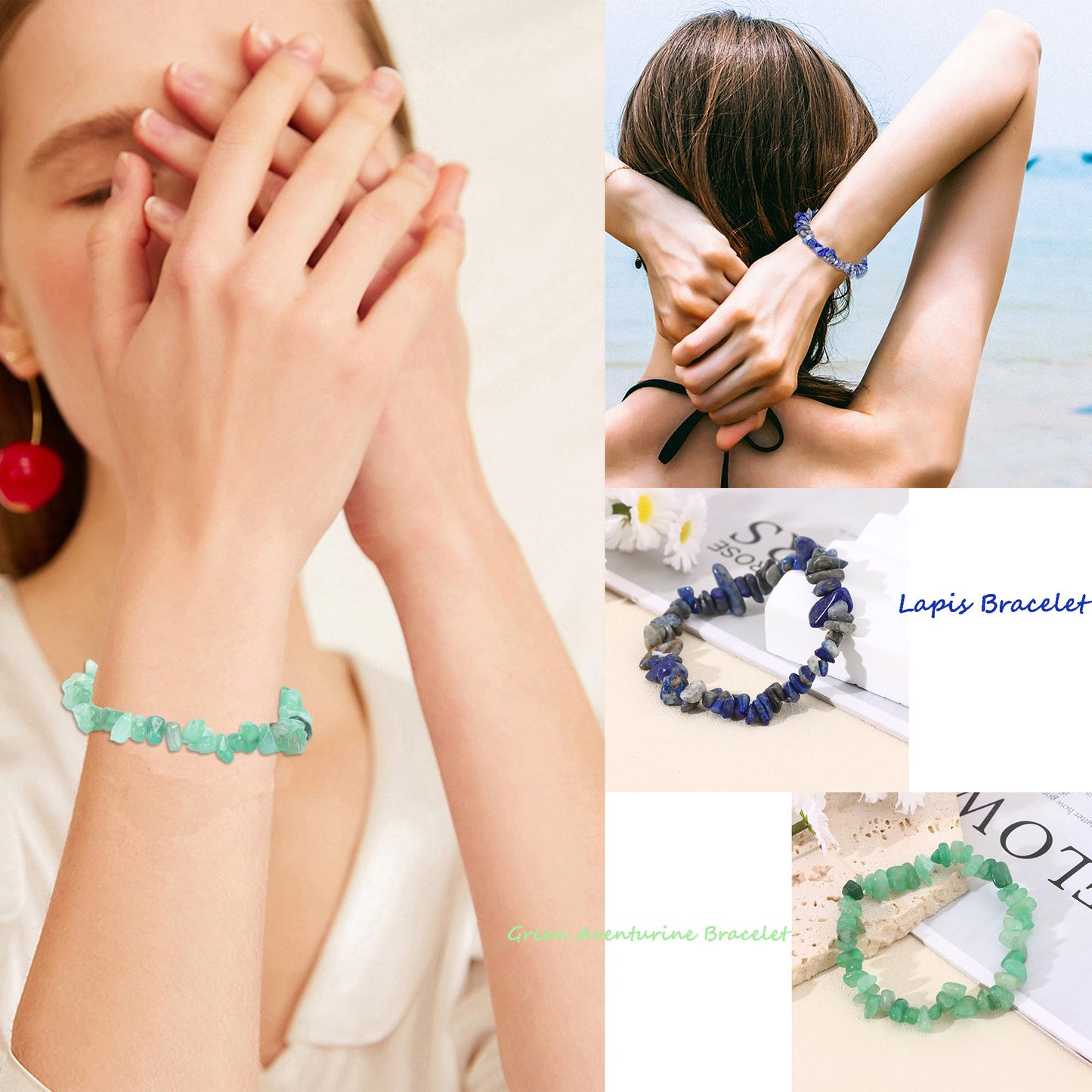 SONNYX 12 PCS Crystals Chip Bracelets Set for Women Natural Gemstone Bracelets Colorful Gravel Bead Bracelets Irregular Chips Beads Bracelet Reiki Stretch Beaded Bracelets Jewelry