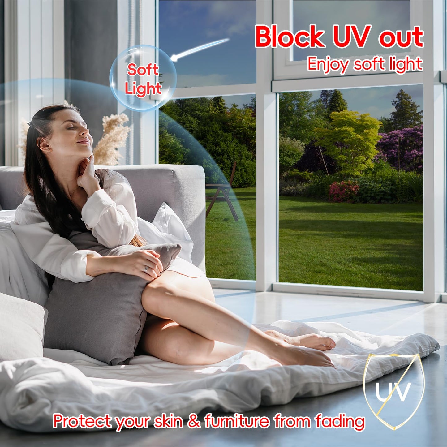 One Way Privacy Window Film Sun Blocking, Heat Blocking Window Tint for Home See Out But Not in, Static Cling & Anti UV, Black-Silver,35.4 Inch x 393.7 Inch