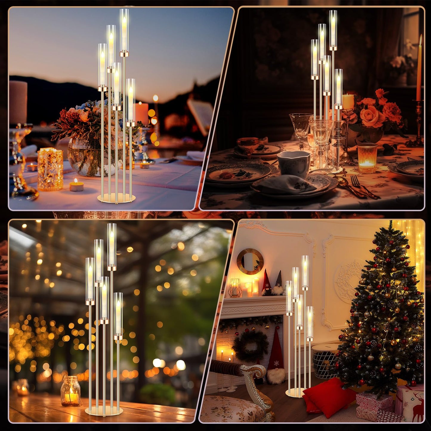 Tandefio 2 Sets Acrylic Candelabra Centerpieces 42.5" Tall Clear Candle Holders Pillar Taper Candlestick with Lampshades 5 Arm Floor Candelabra Stand for Wedding Christmas Ceremony Dinner Party"