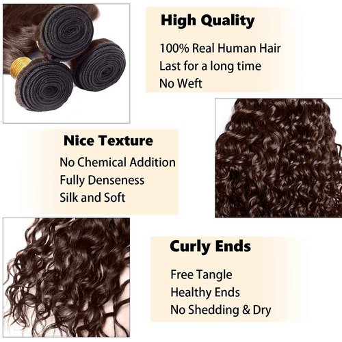 Fabimiya 26 28 30 Inch Human Hair Bundles Brown 4# Water Wave Bundles Human Hair Unprocessed Soft Sewn In Hair with Double Weft for Black Women