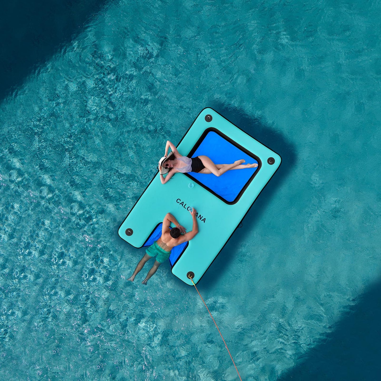 CALOBANA Inflatable Floating Dock with Boat Ramp,Lake Floats with Mesh,Tanning Pool Lounger Water Hammock for Family Party Pool Sea River Dock Boat,Mint Green+Black+Blue