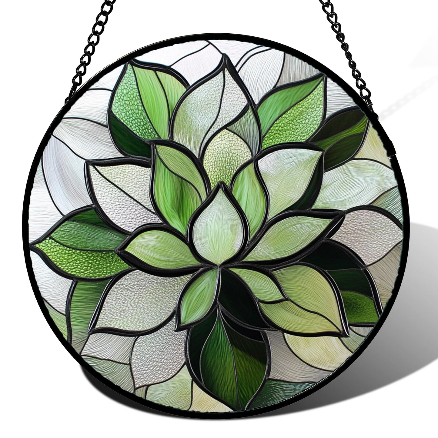 CRISGIF Stained Glass Window Hanging - Green Lotus Suncatcher for Door Garden Succulent Plant Sun Catchers Decor Mother's St. Patrick's Day Birthday for Women Mom Nana Grandma 7.8 in