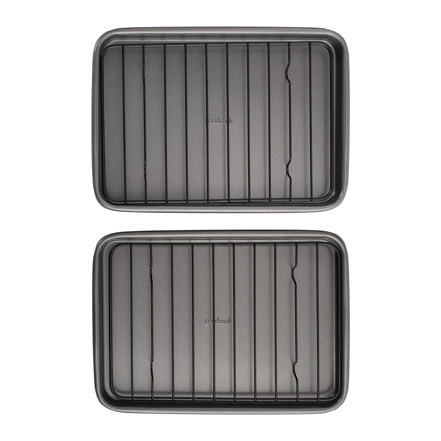 GoodCook Set of 2 Nonstick Steel 9" x 6.2" Toaster Oven Mini Baking Sheets with Racks, Gray