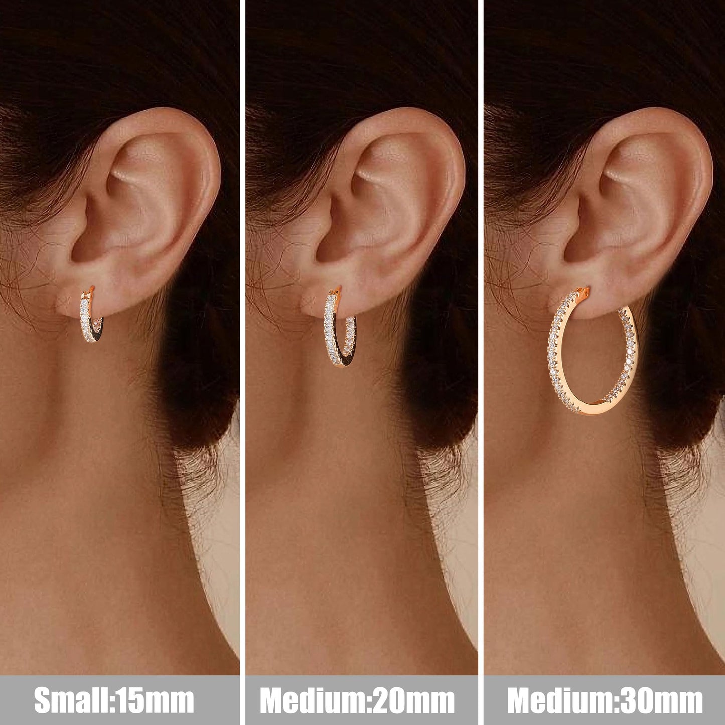 Gacimy Rose Gold Hoop Earrings for Women, 15mm Cubic Zirconia Rose Gold Hoop Earrings, 14k Rose Gold Plated Hoop with 925 Sterling Silver Post