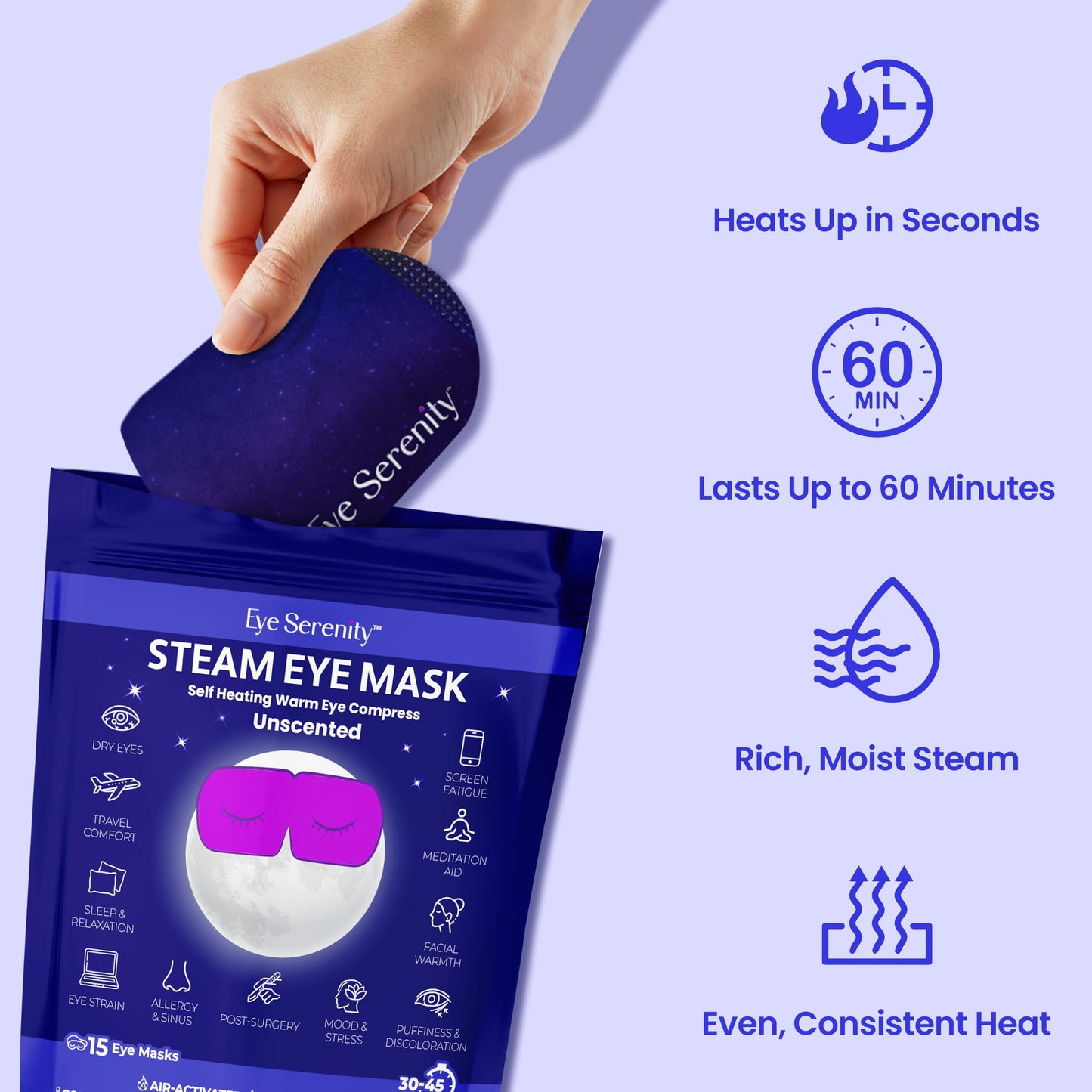 Eye Serenity Steam Eye Mask, Heated Eye Mask, Self Heating Warm Compress for Dry Eyes, Fast Relief for Stye, Puffy Sensitive Eyes, Moist Heat, Mothers Day Gifts for Women and Men - Unscented