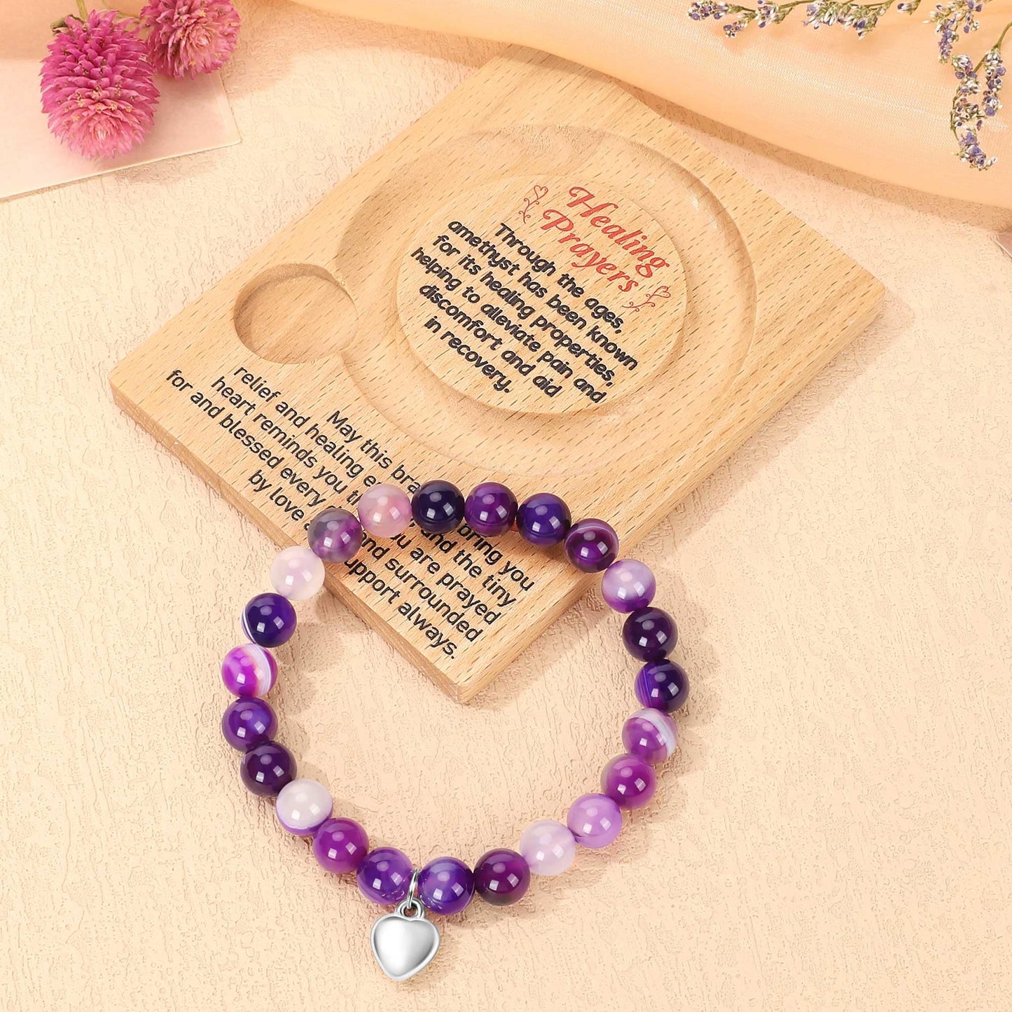 WZHENAINI Best Post After Surgery Gifts Get Well Soon Healing Bracelet for Women Thinking of You Presents Feel Better Self Care Purple Inspirational Encouragement Gift for Women