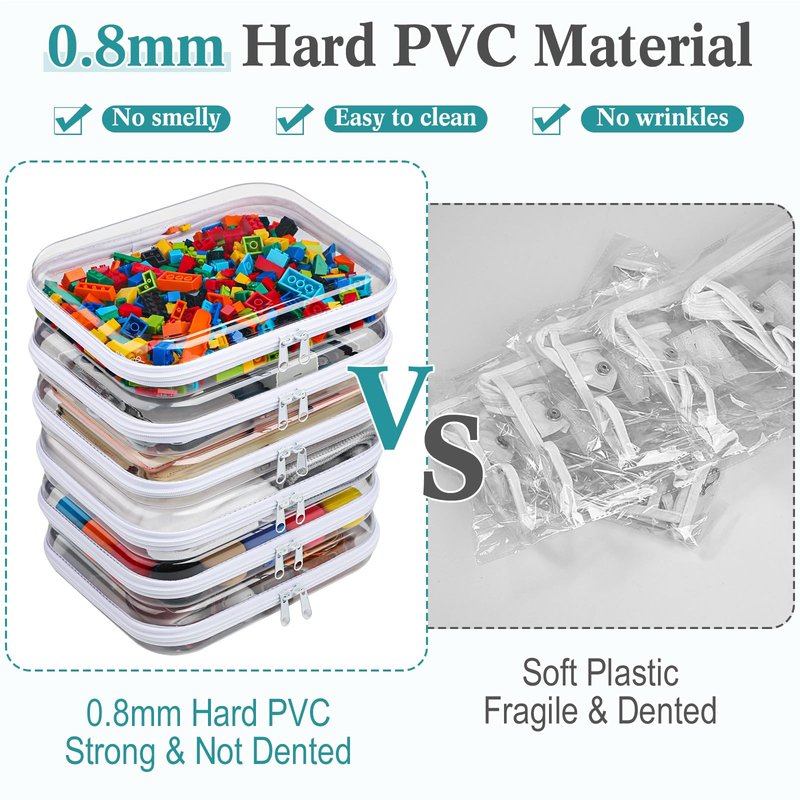 Sanwuta 6 Pcs Clear Hard Zipper Case Plastic Zipper Pouches Transparent Makeup Bag Pencil Case Pouches Toiletry Diaper Bag for Travel Toy Storage Organizer Bins(White,9.84 x 7.87 x 2 Inch)
