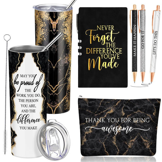 Domensi 6 Pcs CNA Week Thank You Gift Employee Appreciation Gift for Women Teacher May You Be Proud 20 oz Rustic Marble Sign Tumbler Makeup Bag Journal for Graduation Work Business(Black)