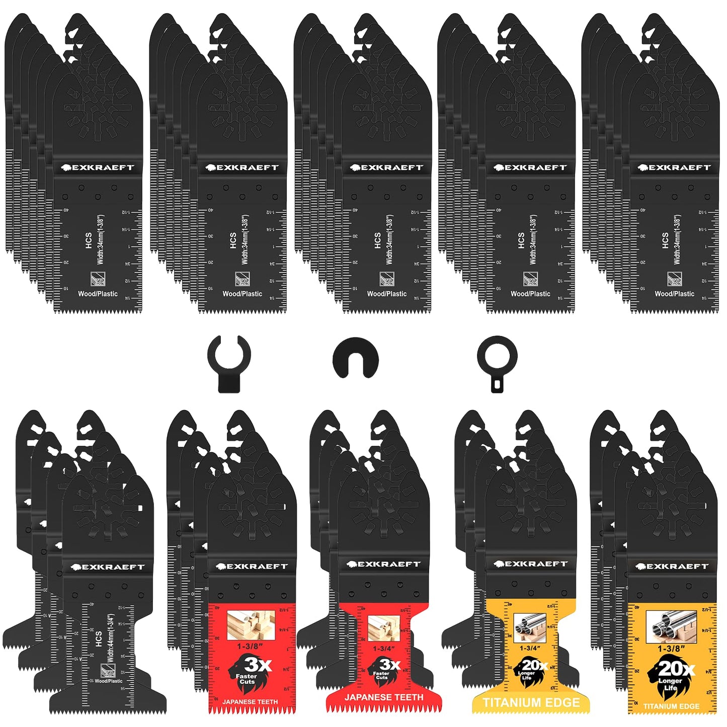 55 PCS Multitool Blades, Professional Universal Titanium Oscillating Tool Blade for Metal Wood Plastic, Japanese Teeth Fast Cutting Oscillating Saw Blades Fit Dewalt Milwaukee Ryobi Rockwell Fein