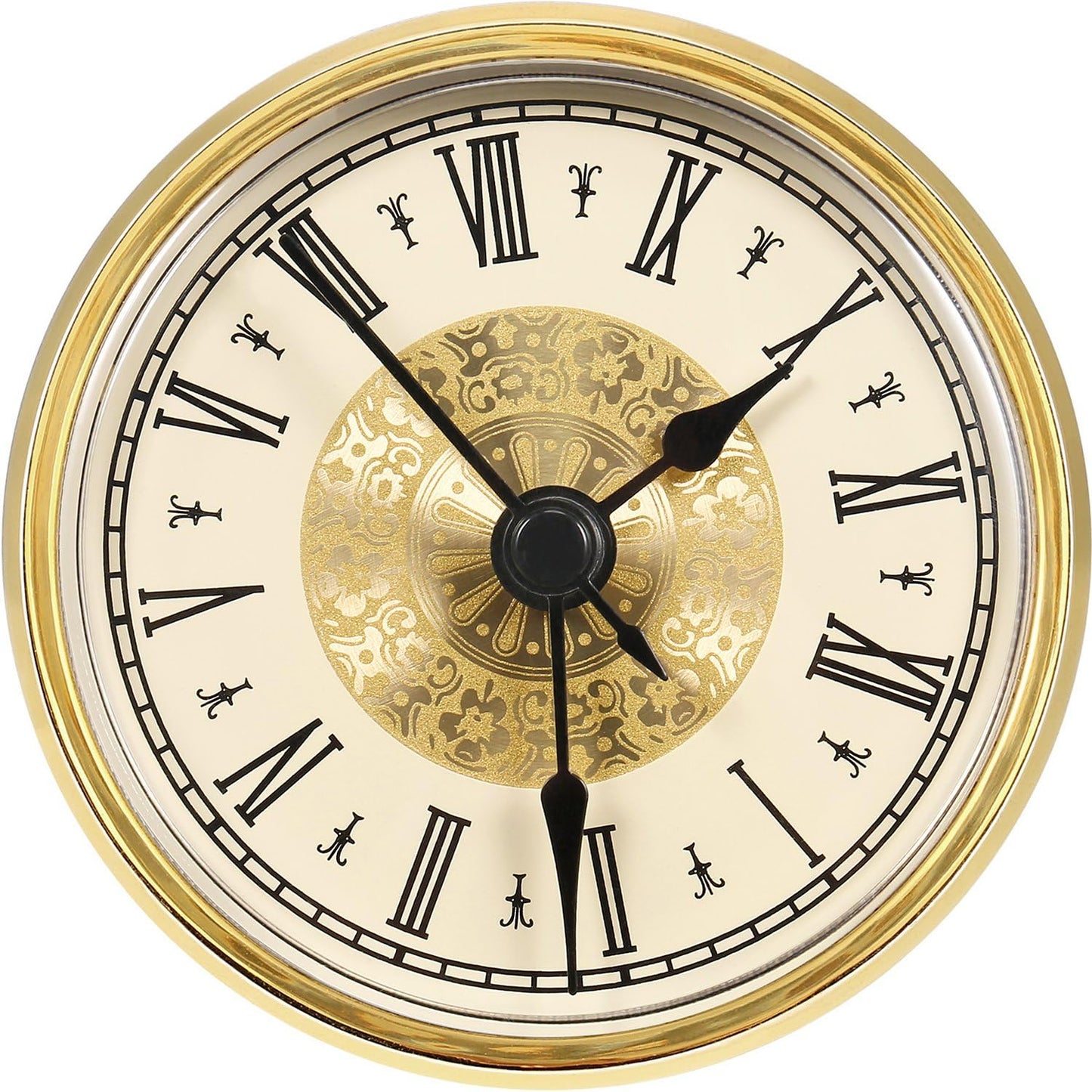 Hicarer 2.8 Inch/ 70 mm Mini Quartz Clock Insert Round Clocks Head Insert Roman Number Replacement Movement White Face (Gold Trim)