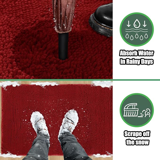IM HOME Chenille Absorbent Outdoor Doormat 60" x 36", Washable Muddy Door Mats for Dog Non Slip Indoor Doormat Soft Front Inside Doormats for Entryway, Mud Dog Paws, Patio Red Burgundy