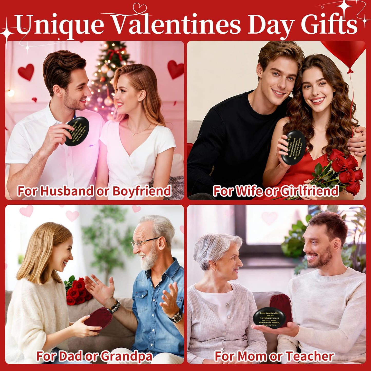 Sundrence Valentines Day Gifts for Him and Her - You are My Rock Engraved Gifts for Boyfriend, Girfriend, Husband, Wife, Men, Women - Polished Black Pebble Regalos para el 14 de febrero para Hombre